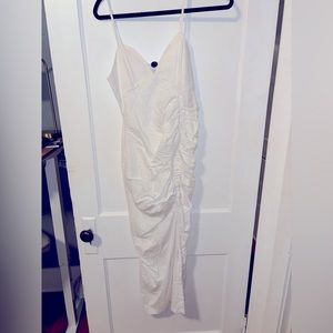 Zara white ruched midi dress